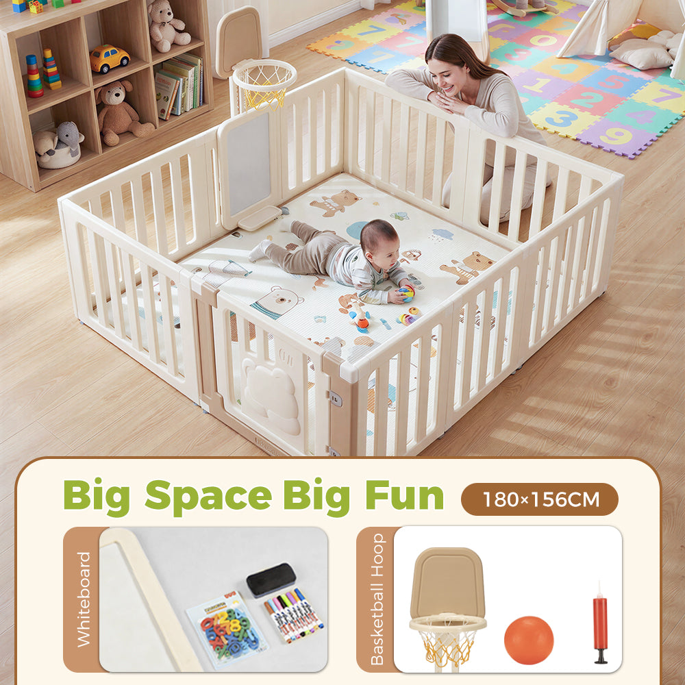 Playpals Kids Playpen 10 Panels Baby Safety Gate with Drawing Whiteboard - Sunyee