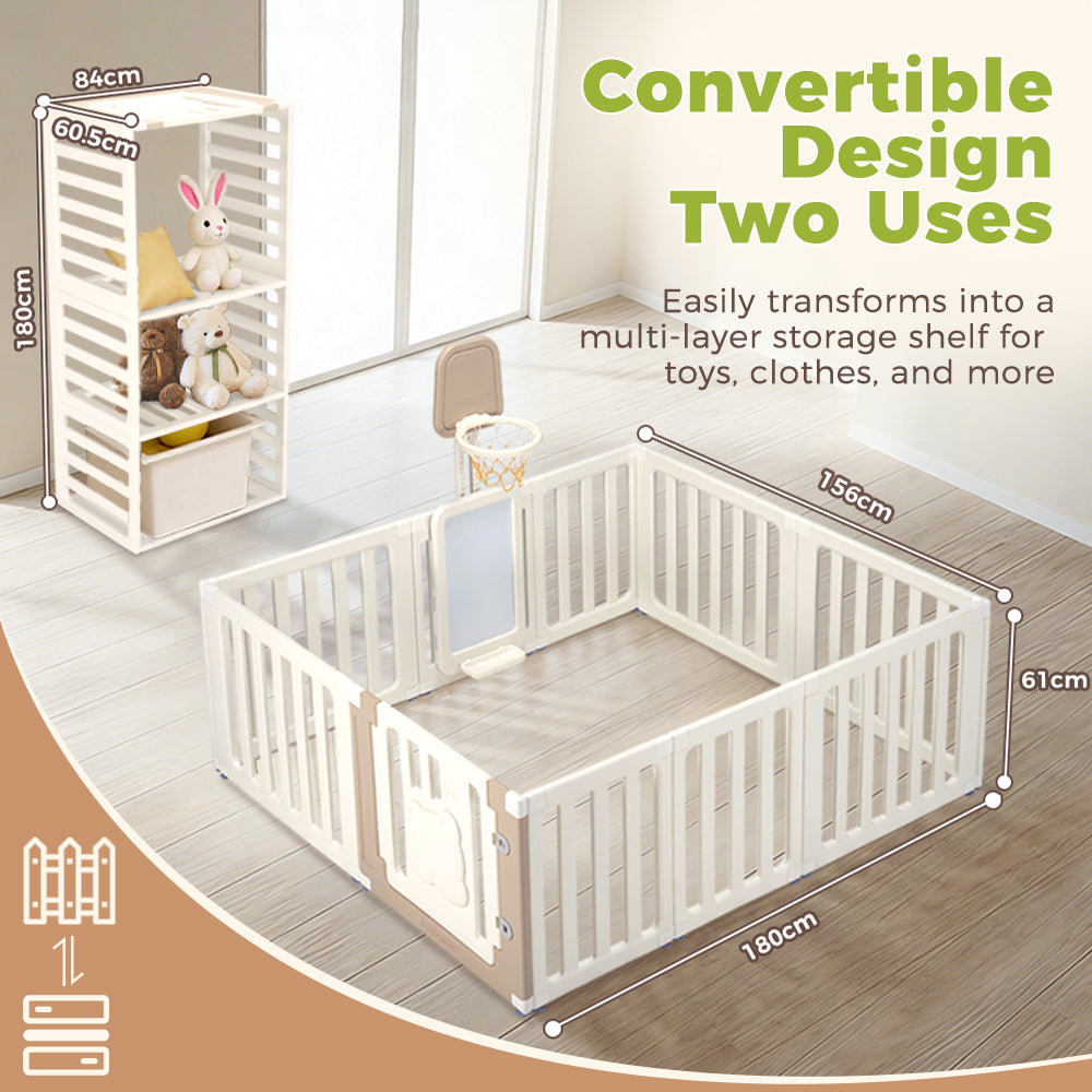 Playpals Kids Playpen 10 Panels Baby Safety Gate with Drawing Whiteboard - Sunyee