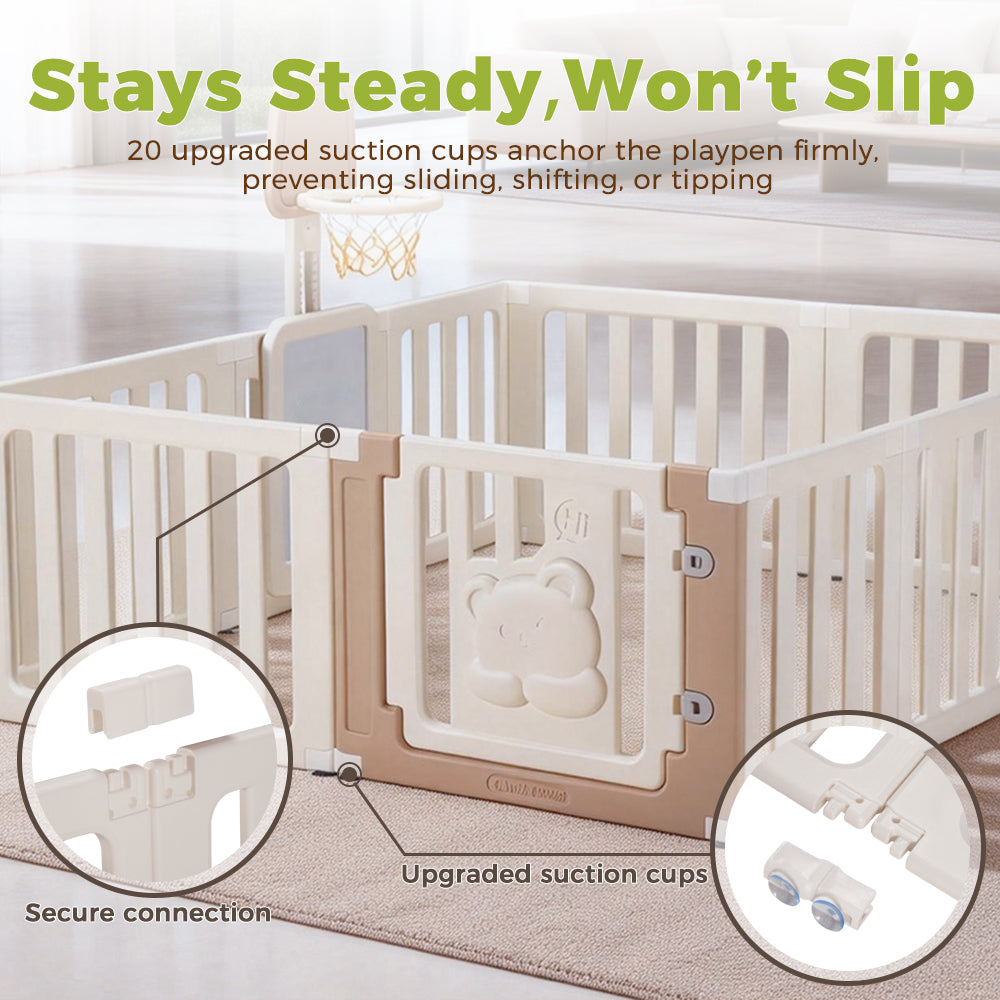 Playpals Kids Playpen 10 Panels Baby Safety Gate with Drawing Whiteboard - Sunyee