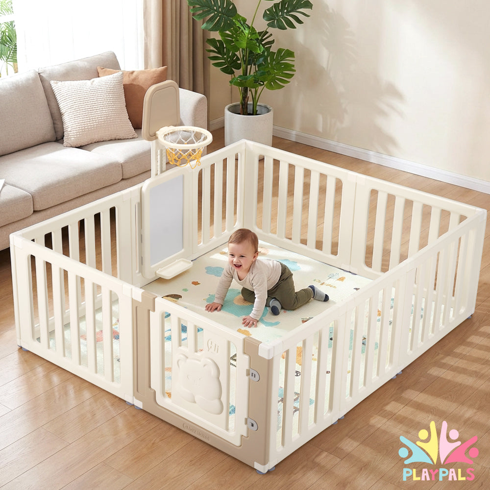 Playpals Kids Playpen 10 Panels Baby Safety Gate with Drawing Whiteboard - Sunyee