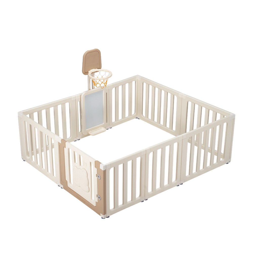 Playpals Kids Playpen Baby Safety Gate with Drawing Whiteboard Basketball Hoop