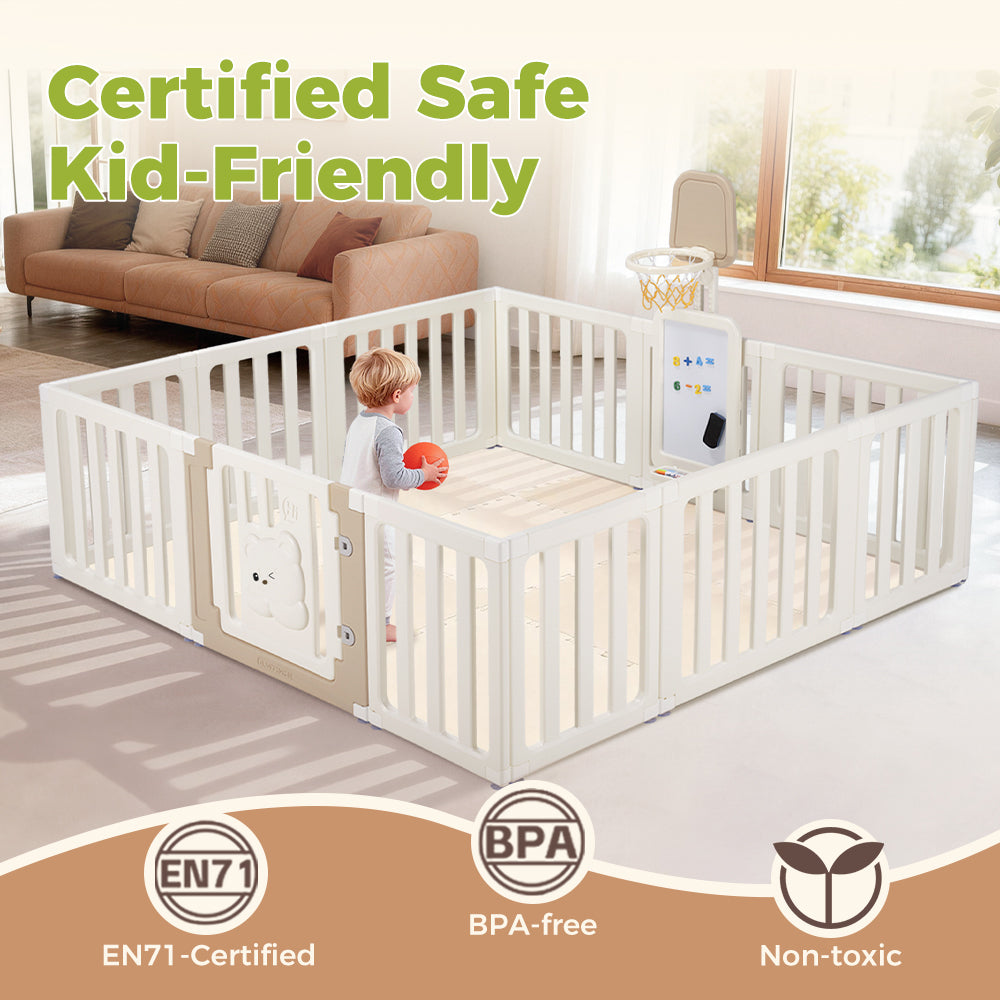 Playpals Kids Playpen 12 Panels Baby Safety Gate with Drawing Whiteboard - Sunyee