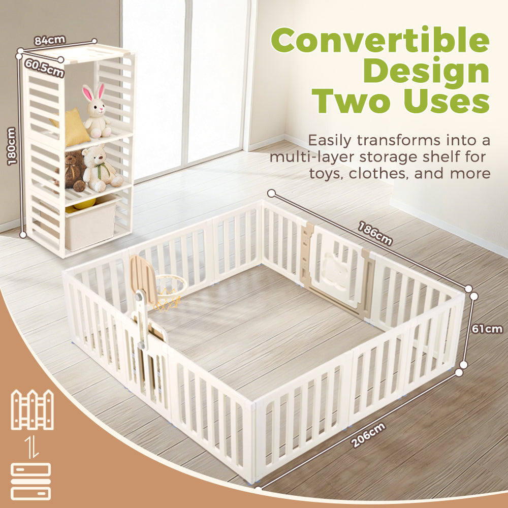 Playpals Kids Playpen 12 Panels Baby Safety Gate with Drawing Whiteboard - Sunyee