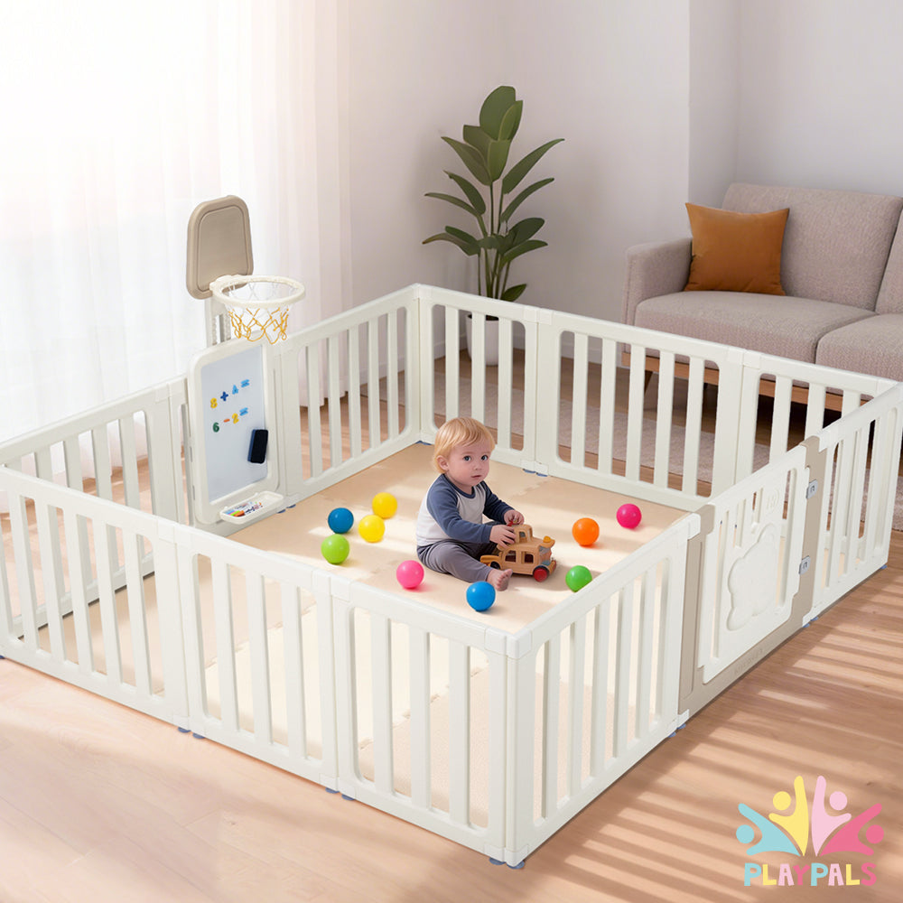 Playpals Kids Playpen 12 Panels Baby Safety Gate with Drawing Whiteboard - Sunyee
