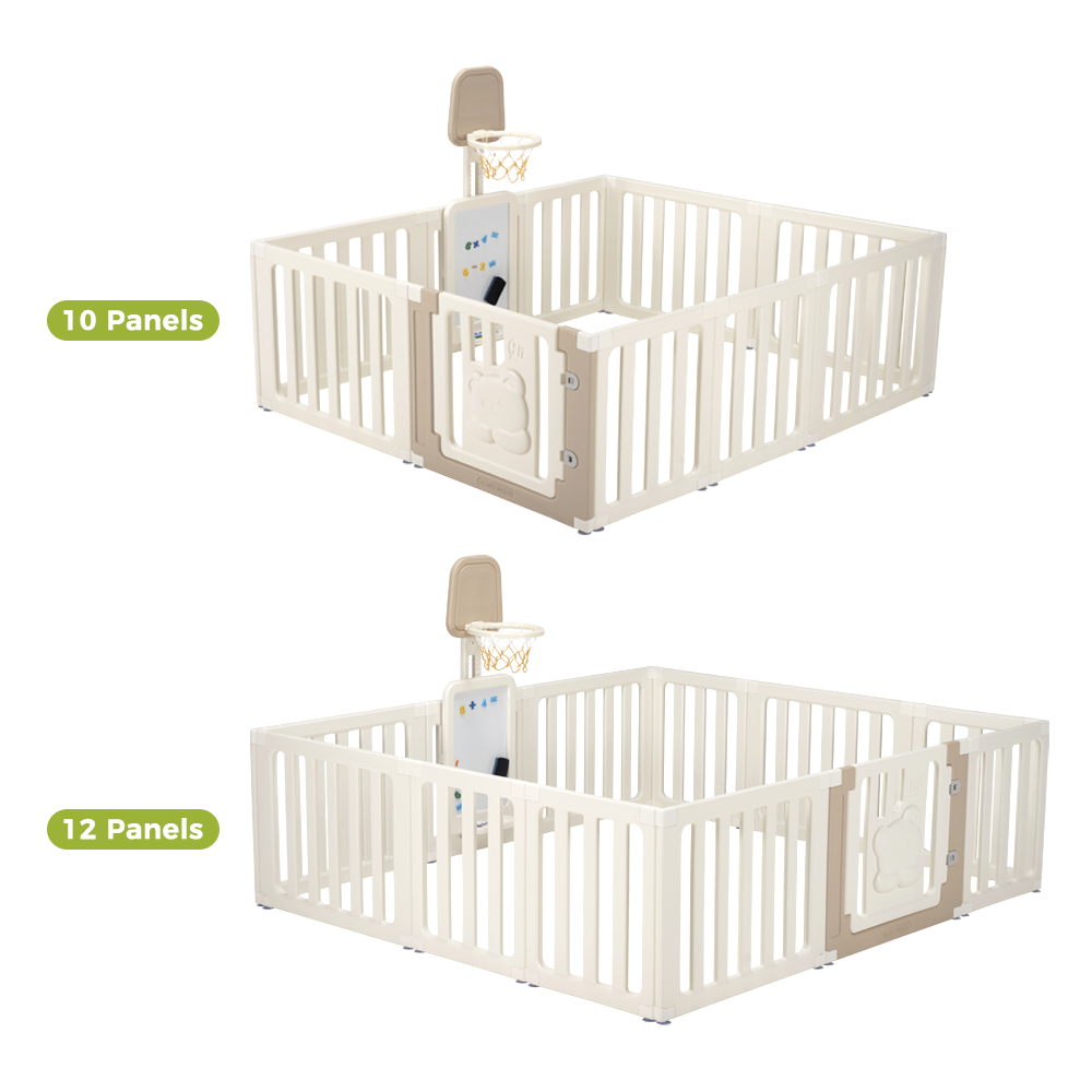 Playpals Kids Playpen Baby Safety Gate with Drawing Whiteboard Basketball Hoop