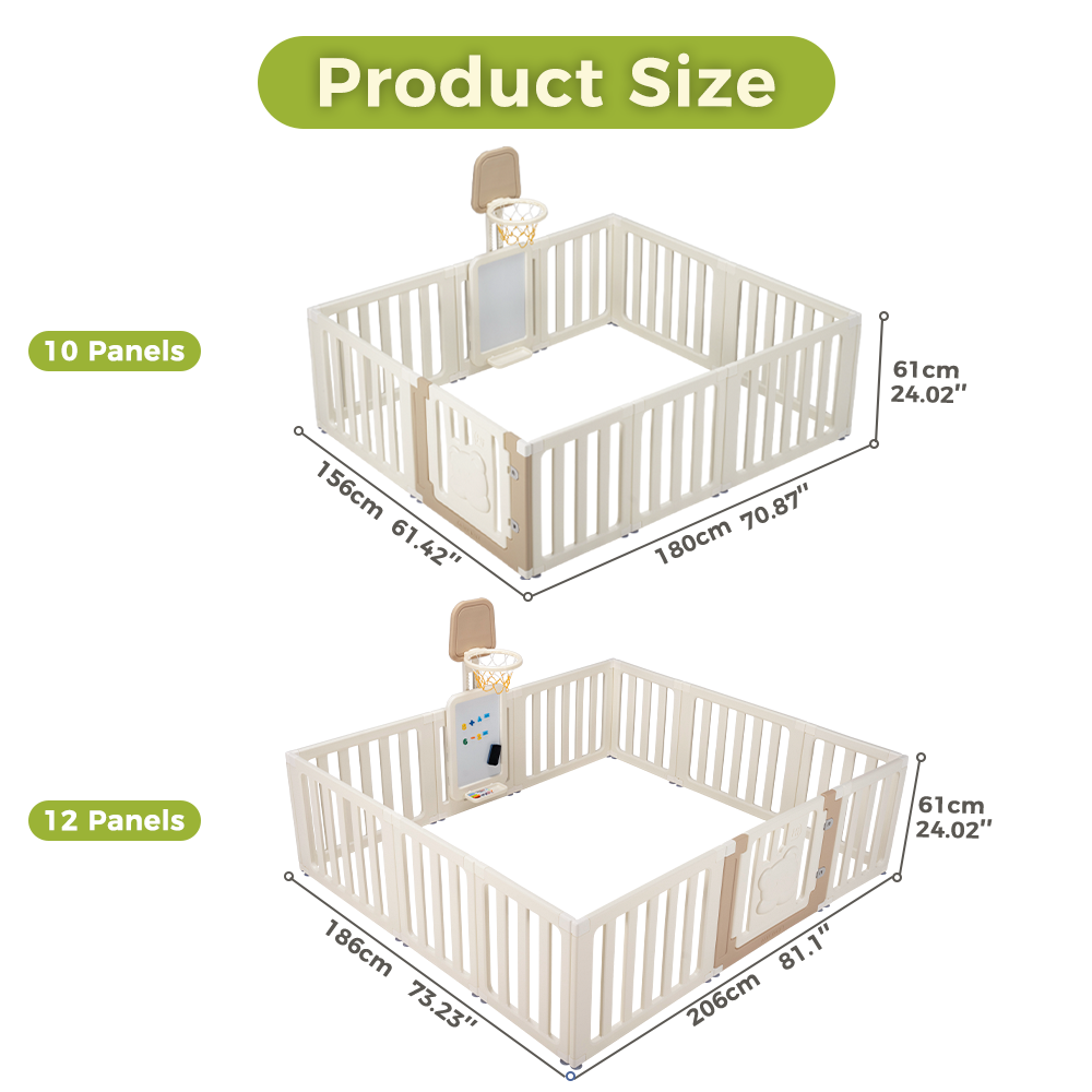 Playpals Kids Playpen Baby Safety Gate with Drawing Whiteboard Basketball Hoop