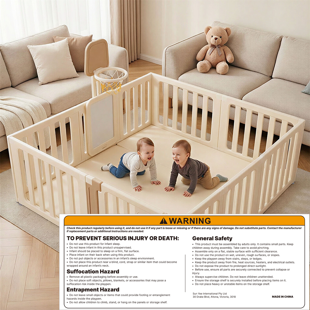 Playpals Kids Playpen Baby Safety Gate with Drawing Whiteboard Basketball Hoop