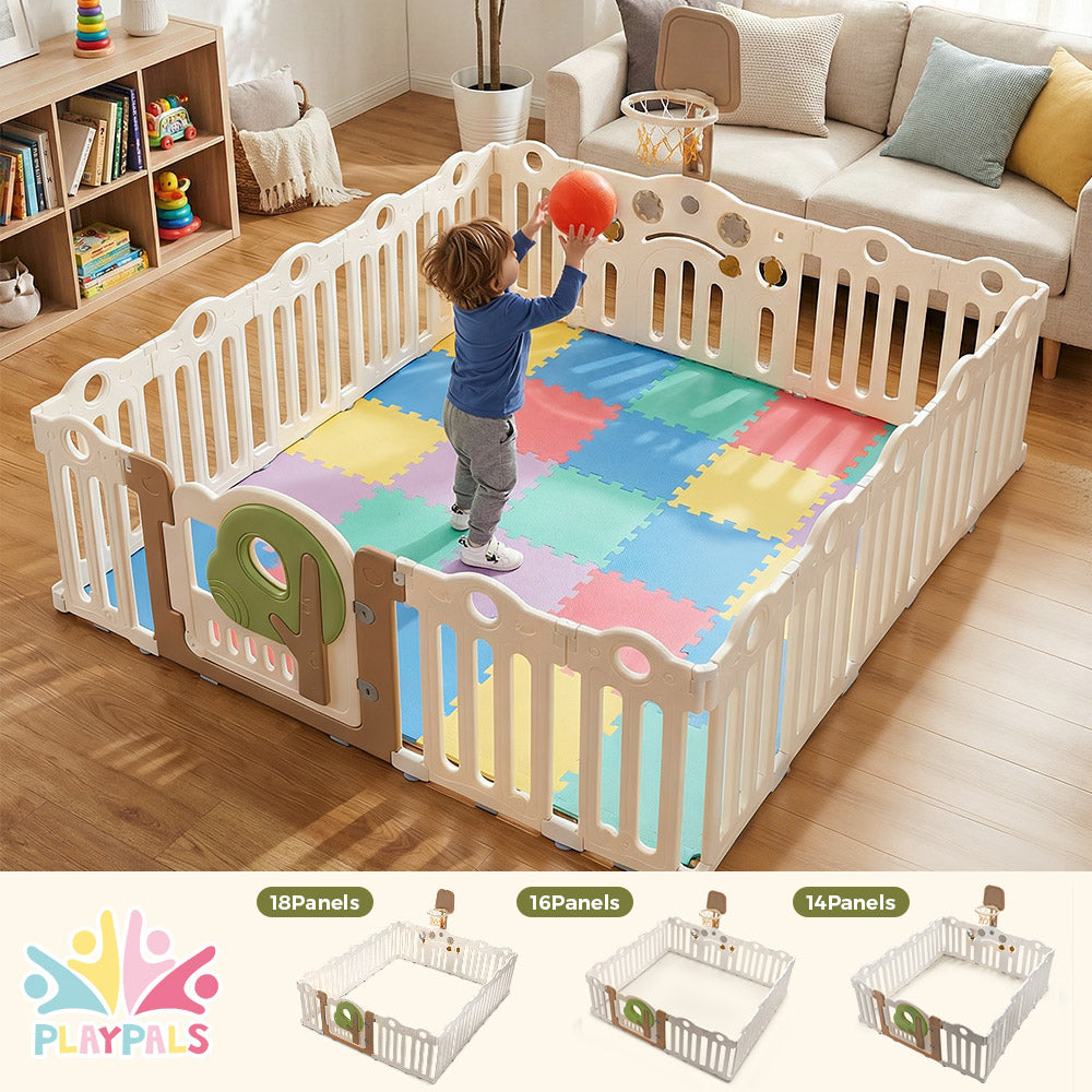 Playpals Kids Playpen Foldable Baby Safety Gate with Shoot Hoops Ring Toss