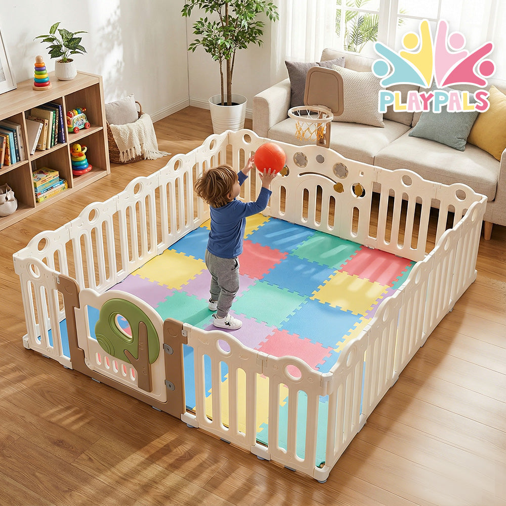 Playpals Kids Playpen Foldable Baby Safety Gate with Shoot Hoops Ring Toss - Sunyee