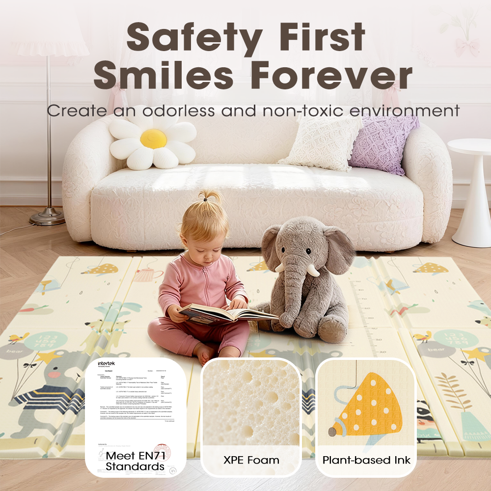 Playpals Kids Play Mat 2CM Thick Baby Crawling Foldable Pad XPE Foam Non-slip Bear - Sunyee