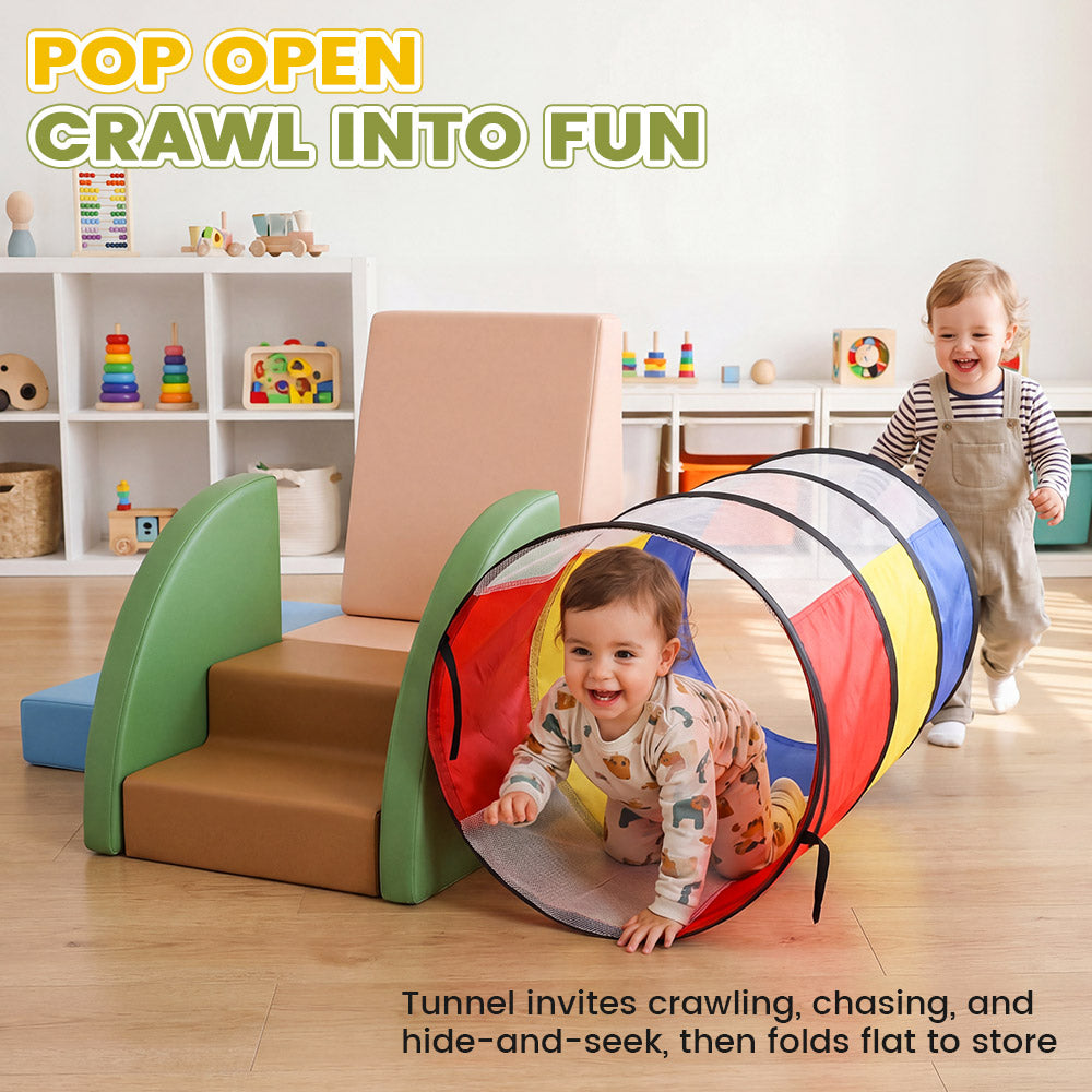 Playpals PU Leather Kids Foam Climbing Blocks w/Play Tunnel Classic/Pastel Color