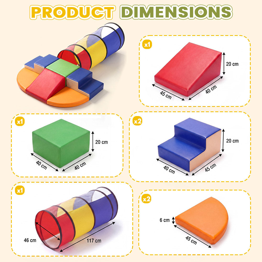 Playpals PU Leather Kids Foam Climbing Blocks w/Play Tunnel Classic/Pastel Color