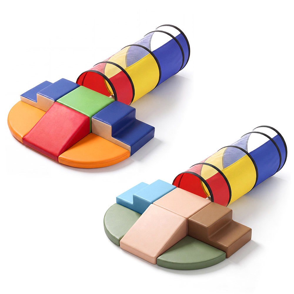 Playpals PU Leather Kids Foam Climbing Blocks w/Play Tunnel Classic/Pastel Color