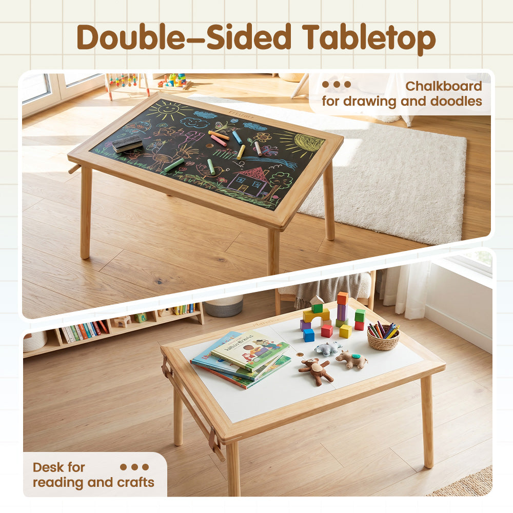 PlayPals Sensory Table Set Wooden w/ Double-Sided Board 2 Stools Storage Bins - Sunyee