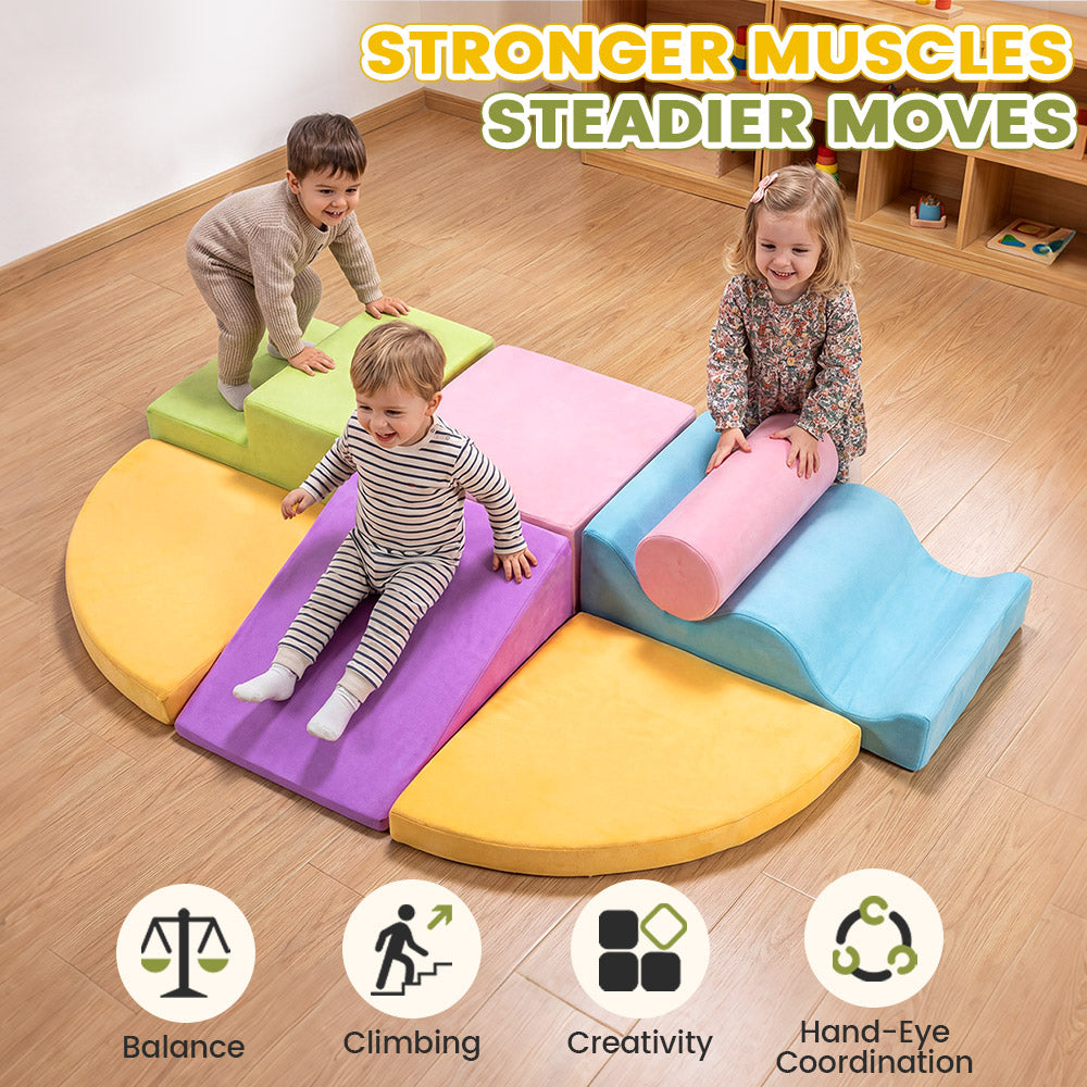 Playpals 7 PCS Kids Foam Climbing Blocks Set Soft Toddler Climbing Toys Indoor