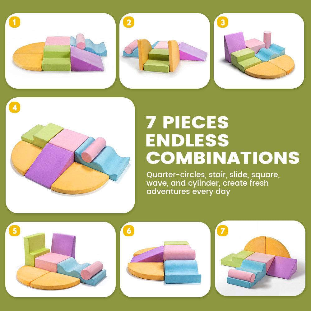 Playpals 7 PCS Kids Foam Climbing Blocks Set Soft Toddler Climbing Toys Indoor