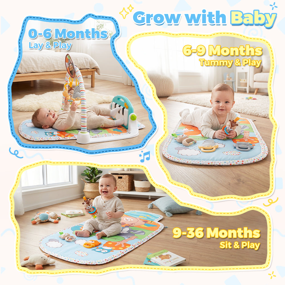 PlayPals Baby Play Gym Tummy Time Activity Mat with Play Piano for Newborns