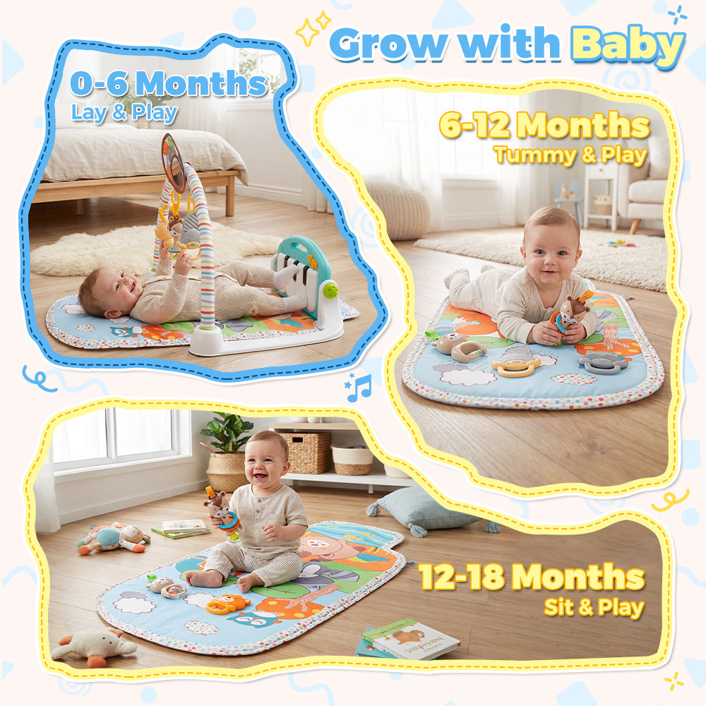 PlayPals Baby Play Gym Tummy Time Activity Mat with Play Piano for Newborns - Sunyee