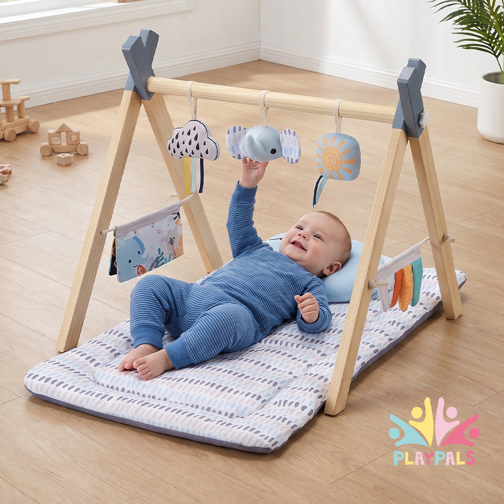 PlayPals Wooden Baby Gym Tummy Time Activity Mat with Play Piano for Newborns - Sunyee
