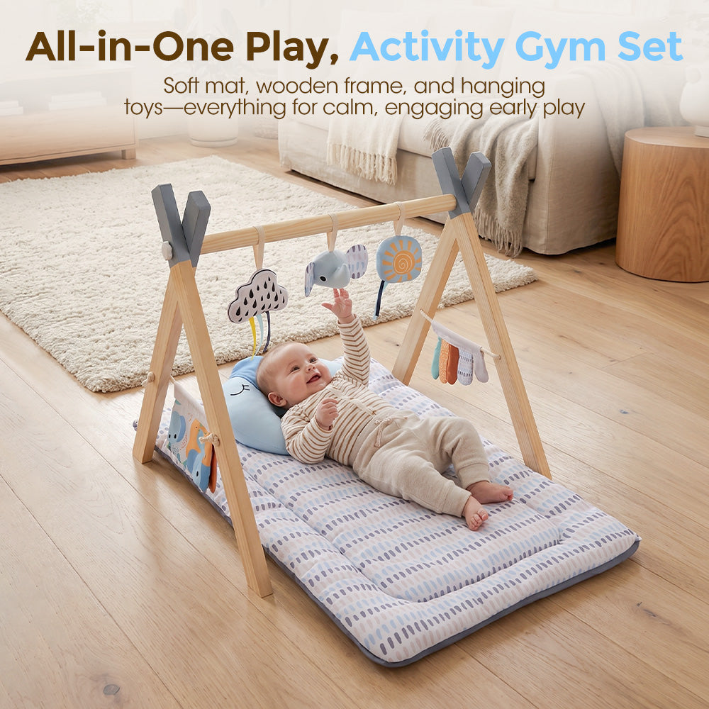 PlayPals Wooden Baby Gym Tummy Time Activity Mat with Play Piano for Newborns - Sunyee