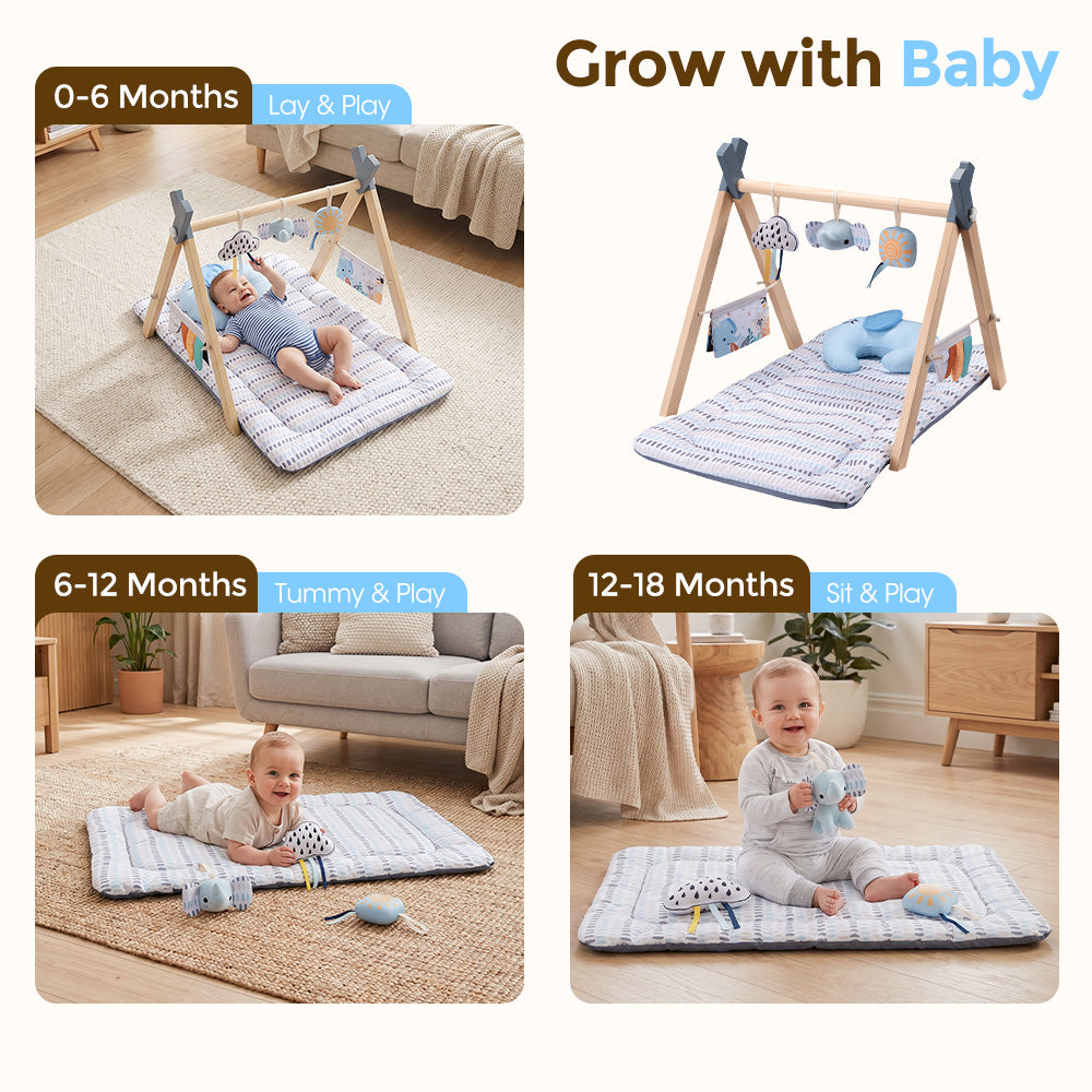 PlayPals Wooden Baby Gym Tummy Time Activity Mat with Play Piano for Newborns - Sunyee