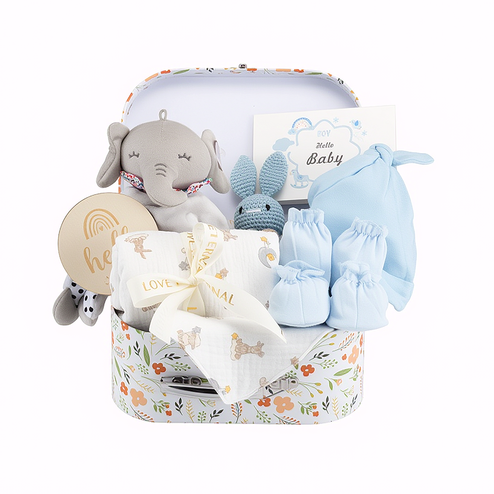 Playpals Newborn Baby Gift Set for Boys Girls Swaddle/Rattle/Hat/Socks/Bib Blue - Sunyee