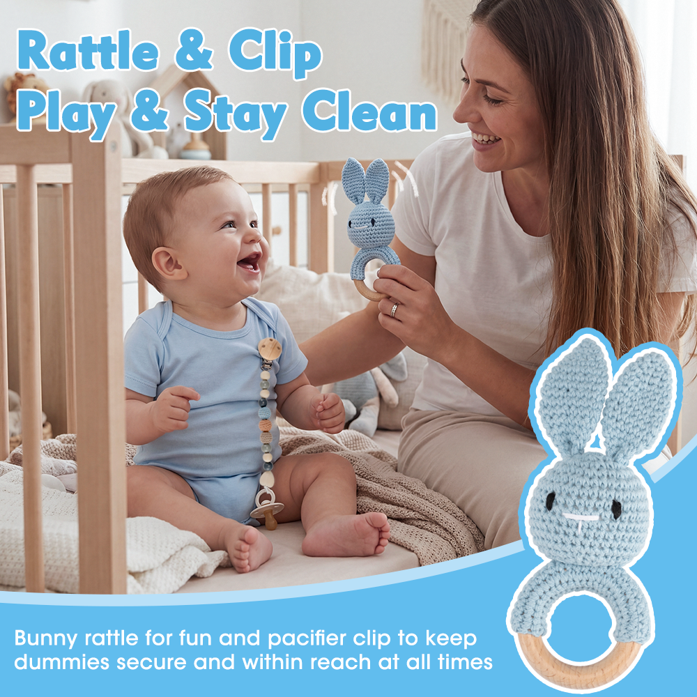 Playpals Newborn Baby Gift Set for Boys Girls Swaddle/Rattle/Hat/Socks/Bib Blue - Sunyee