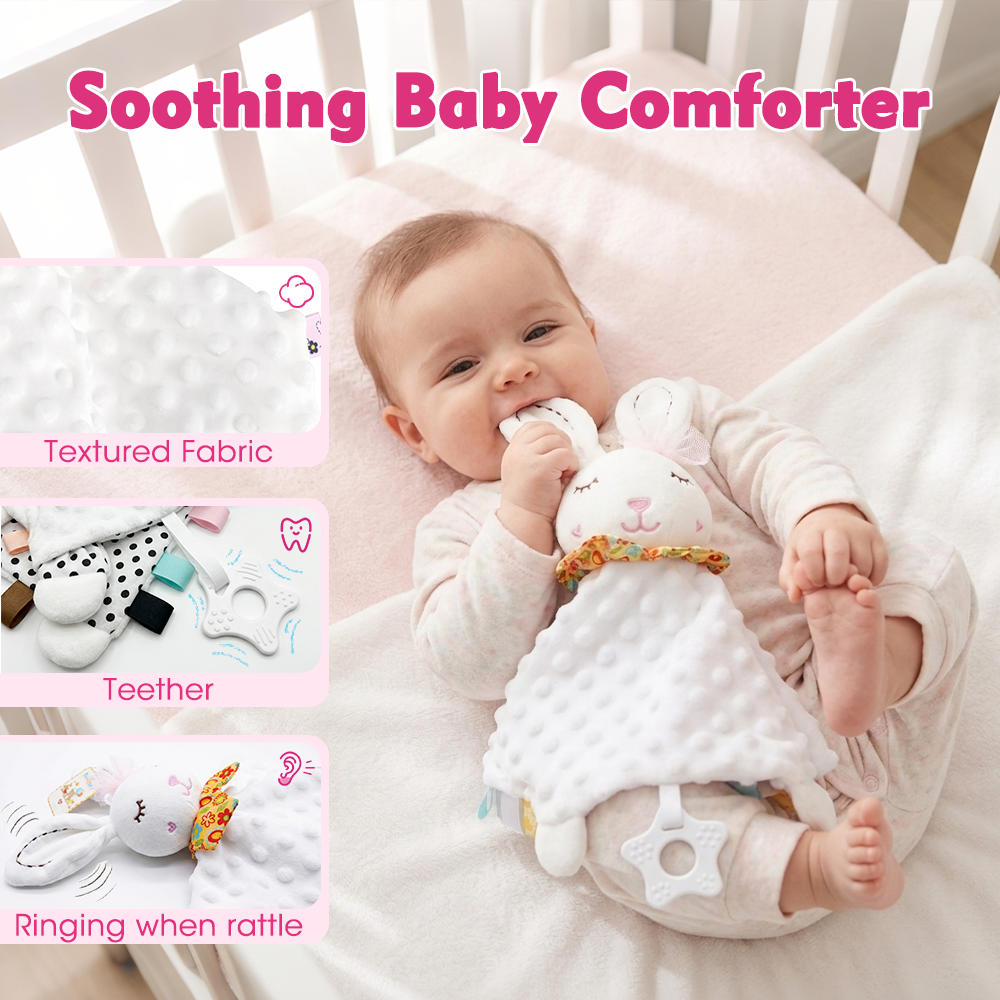Playpals Newborn Baby Gift Set for Boys Girls Swaddle/Rattle/Hat/Socks/Bib Pink - Sunyee