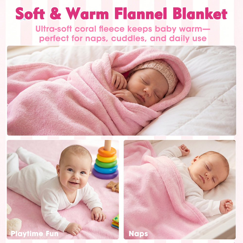 Playpals Newborn Baby Gift Set Flannel Banket/Rattle/Comforter/Bib/Socks Pink - Sunyee
