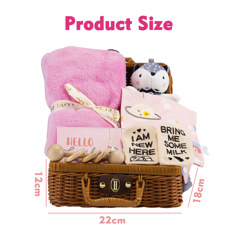 Playpals Newborn Baby Gift Set Flannel Banket/Rattle/Comforter/Bib/Socks Pink - Sunyee
