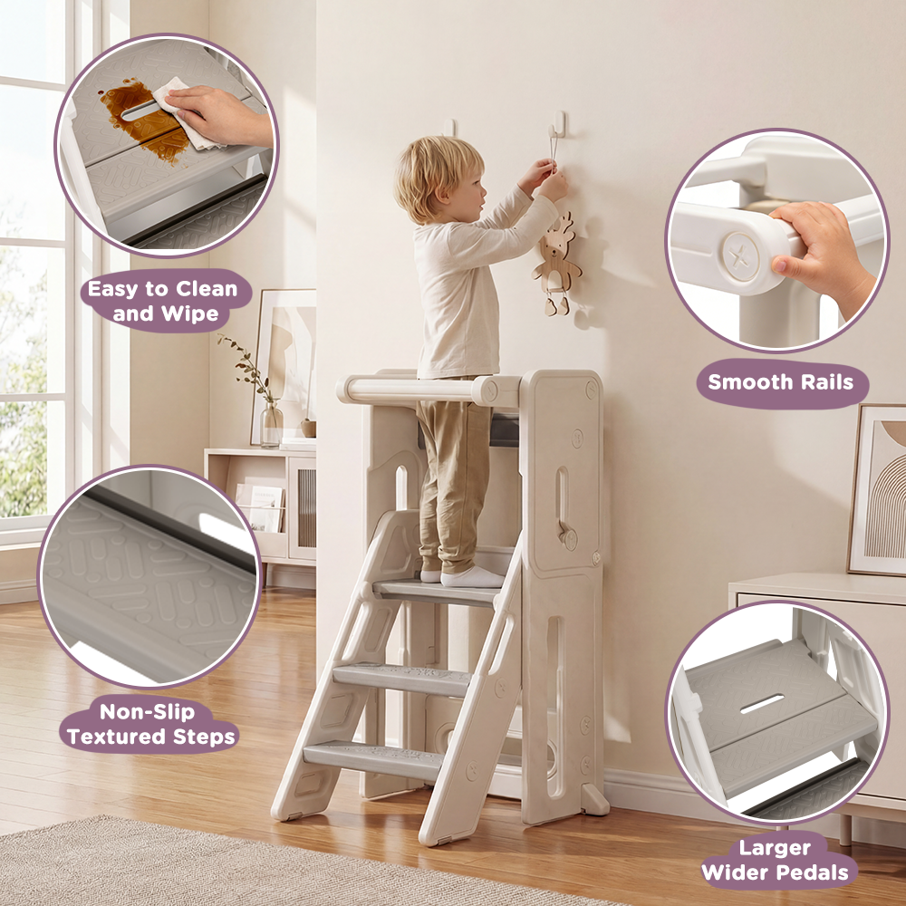 PlayPals Foldable Toddler Tower Adjustable Height Kitchen Step Stool - Sunyee