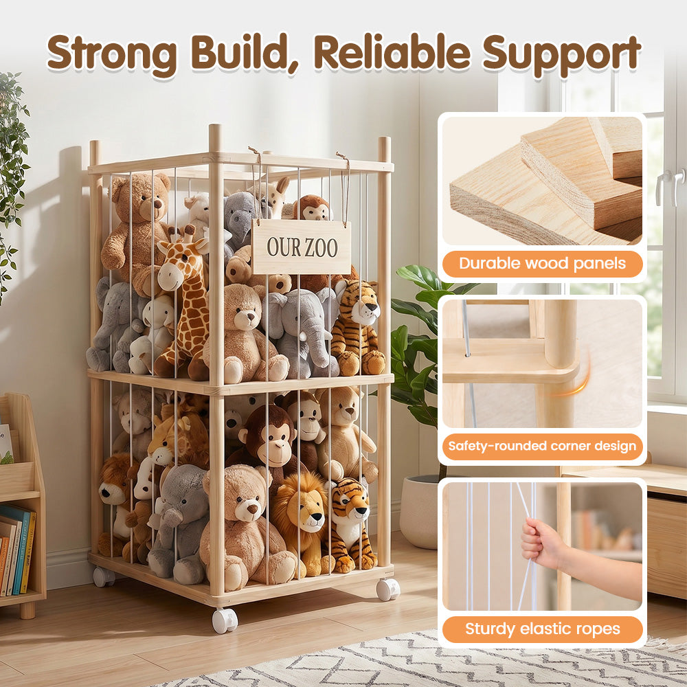 PlayPals 2Pcs 2-Tier Soft Toy Storage with Wheels 30+ Large Storage Organiser