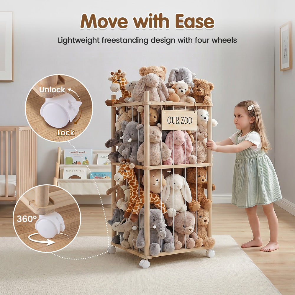 PlayPals 2Pcs 2-Tier Soft Toy Storage with Wheels 30+ Large Storage Organiser