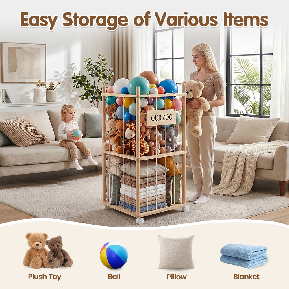 PlayPals 2Pcs 2-Tier Soft Toy Storage with Wheels 30+ Large Storage Organiser