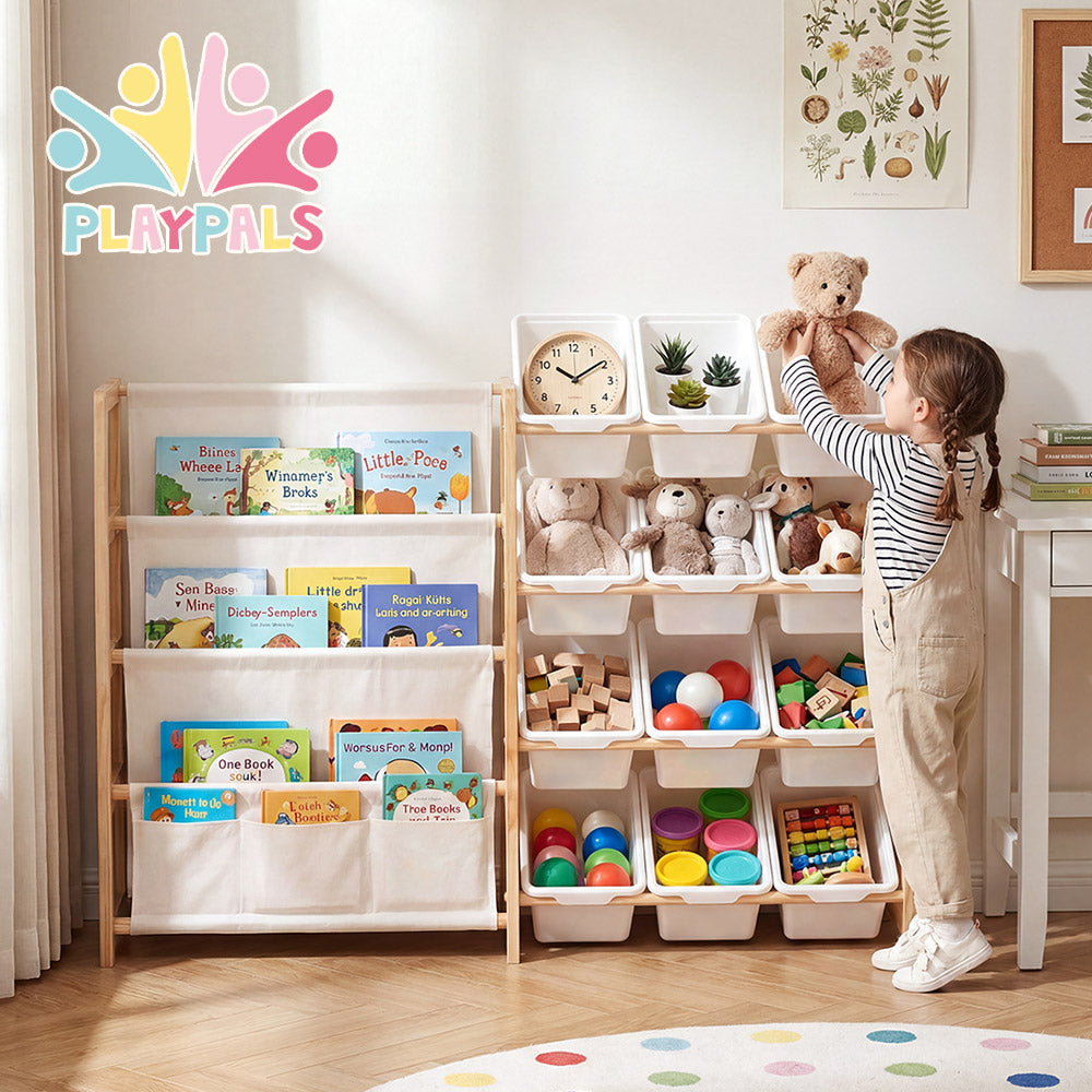 PlayPals Toy Storage Organizer with Storage Bins Toys Box White
