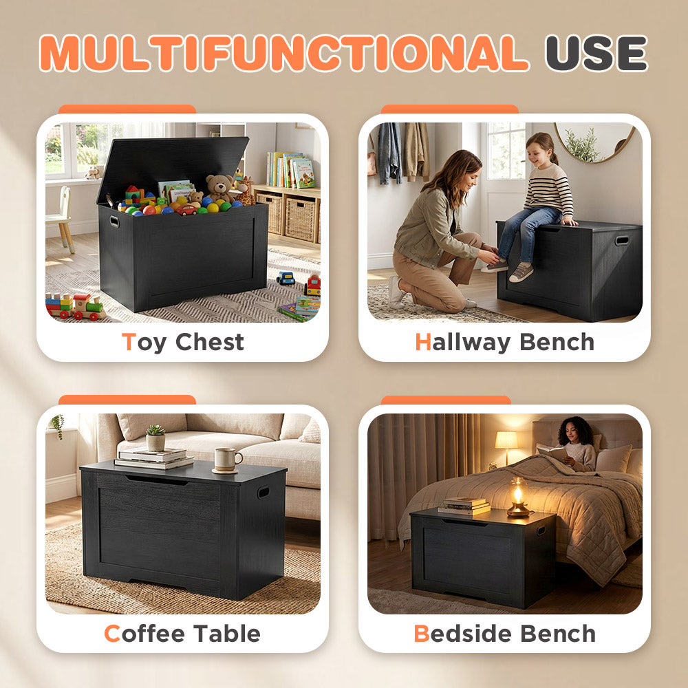 PlayPals 114L Kids Toy Box Storage Chest Particle Board Bench Black