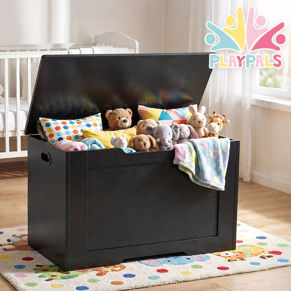 PlayPals 114L Kids Toy Box Storage Chest Particle Board Bench Black