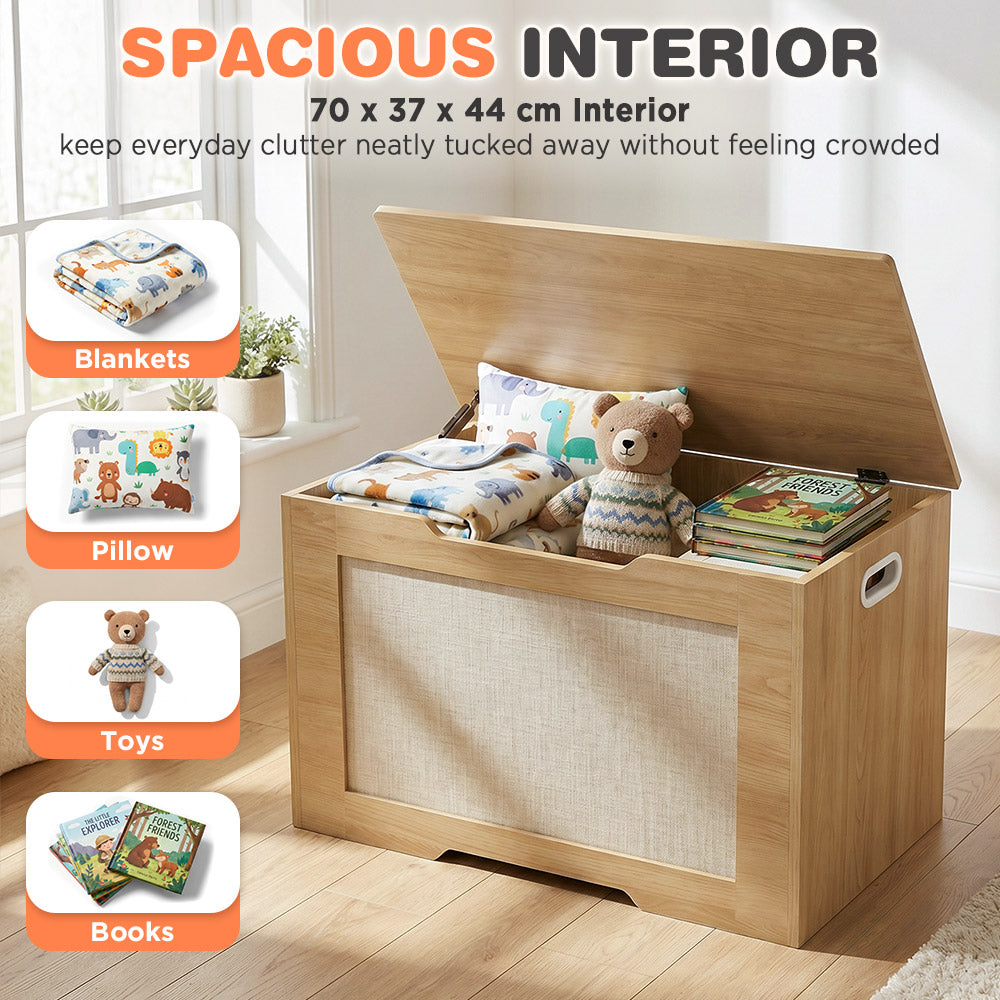 PlayPals 114L Kids Toy Box Storage Chest Particle Board Bench Naturel Wood