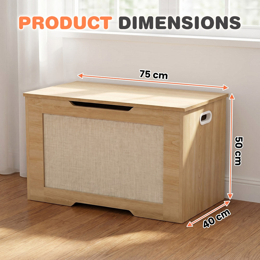PlayPals 114L Kids Toy Box Storage Chest Particle Board Bench Naturel Wood