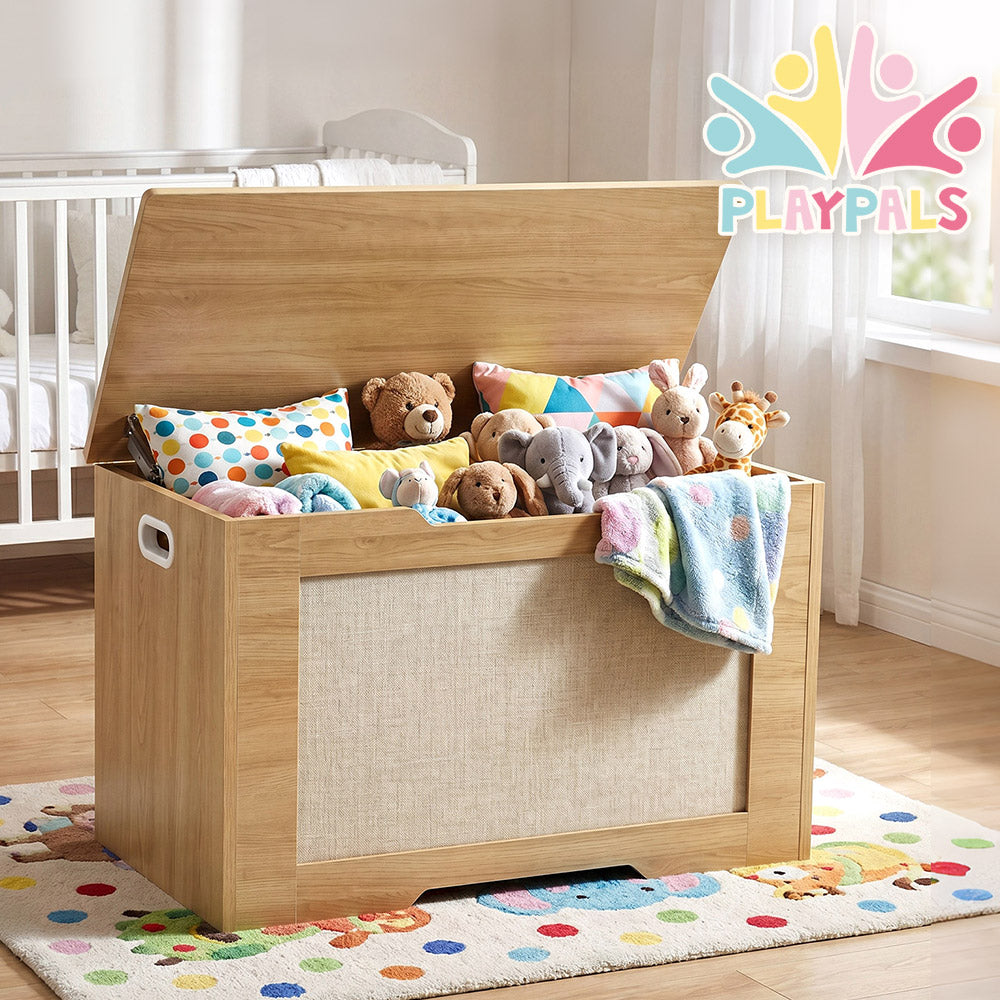 PlayPals 114L Kids Toy Box Storage Chest Particle Board Bench Naturel Wood