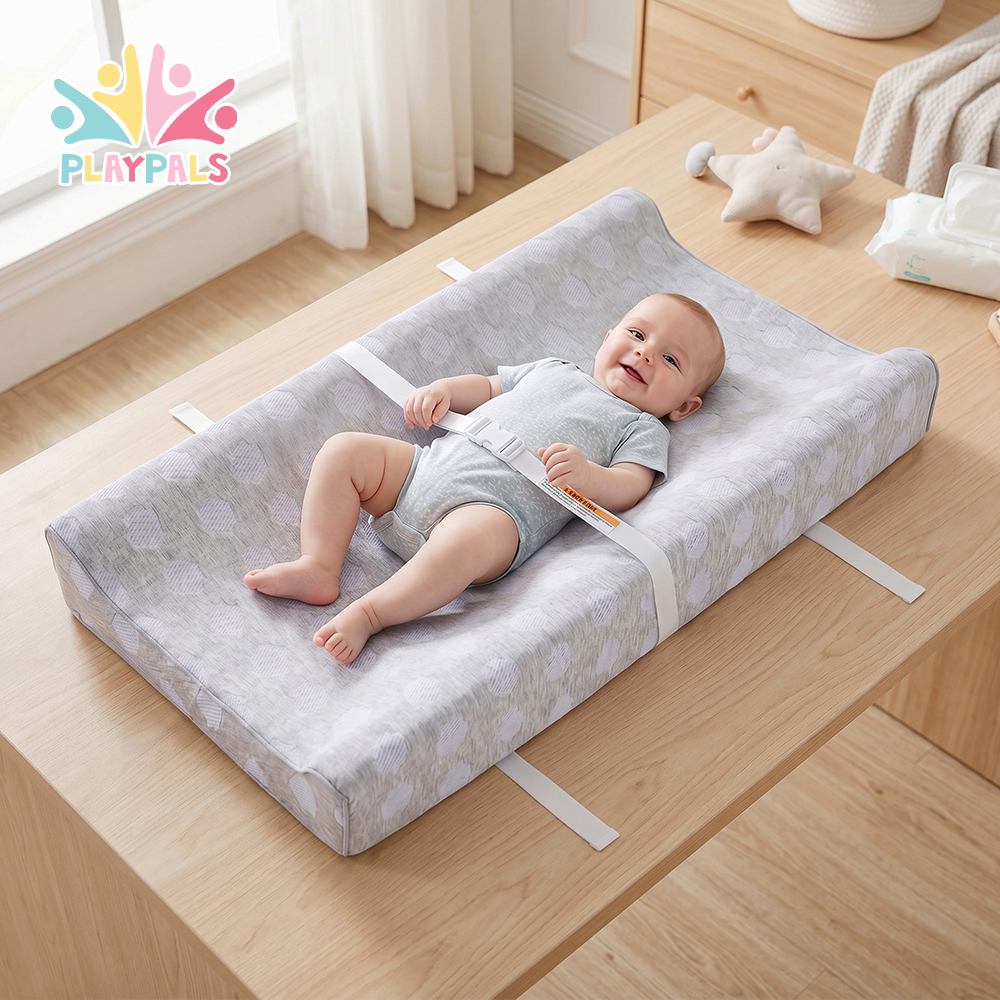 PlayPals Baby Changing Pad with Washable Cover Safety Belt Waterproof & Non-Slip