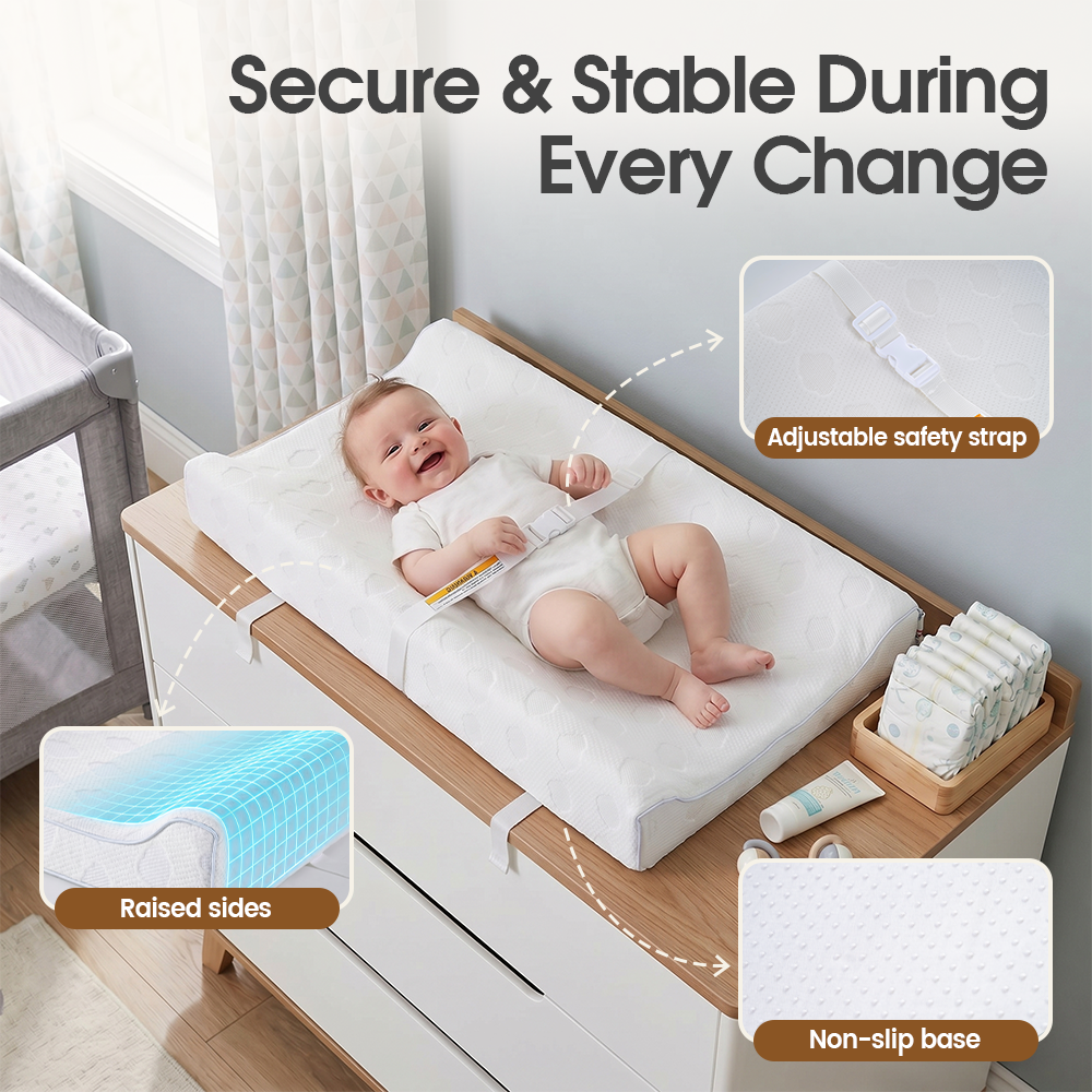 PlayPals Baby Changing Pad with Washable Cover Safety Belt Waterproof & Non-Slip
