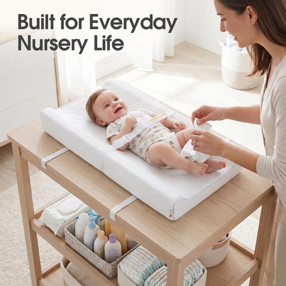 PlayPals Baby Changing Pad with Washable Cover Safety Belt Waterproof & Non-Slip