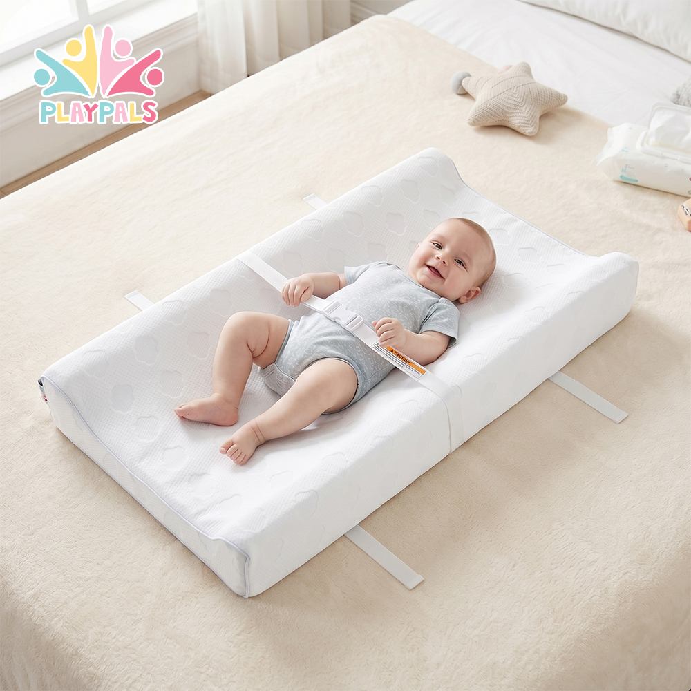 PlayPals Baby Changing Pad with Washable Cover Safety Belt Waterproof & Non-Slip