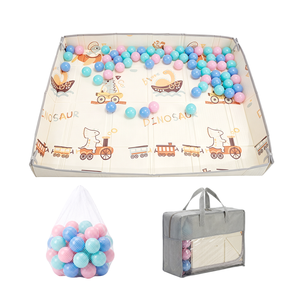Playpals Foldable Baby Play Mat w/ Pit Balls XPE Foam Two Sides Dinosaur Outing