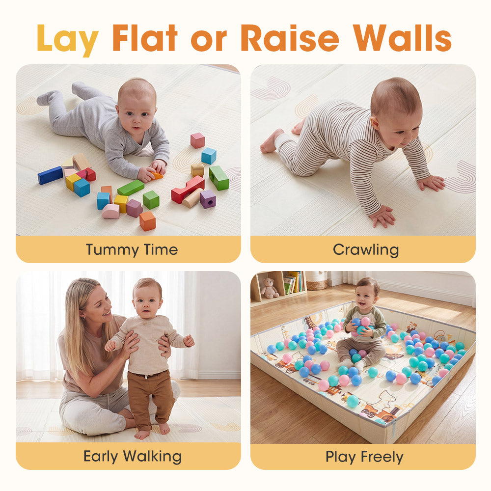 Playpals Foldable Baby Play Mat w/ Pit Balls XPE Foam Two Sides Dinosaur Outing