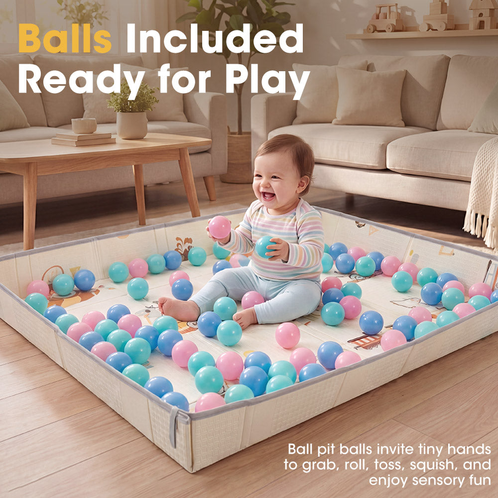 Playpals Foldable Baby Play Mat w/ Pit Balls XPE Foam Two Sides Dinosaur Outing