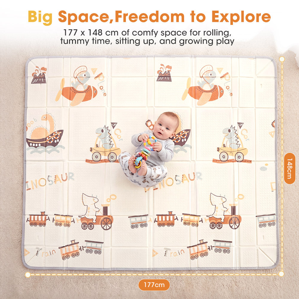 Playpals Foldable Baby Play Mat w/ Pit Balls XPE Foam Two Sides Dinosaur Outing