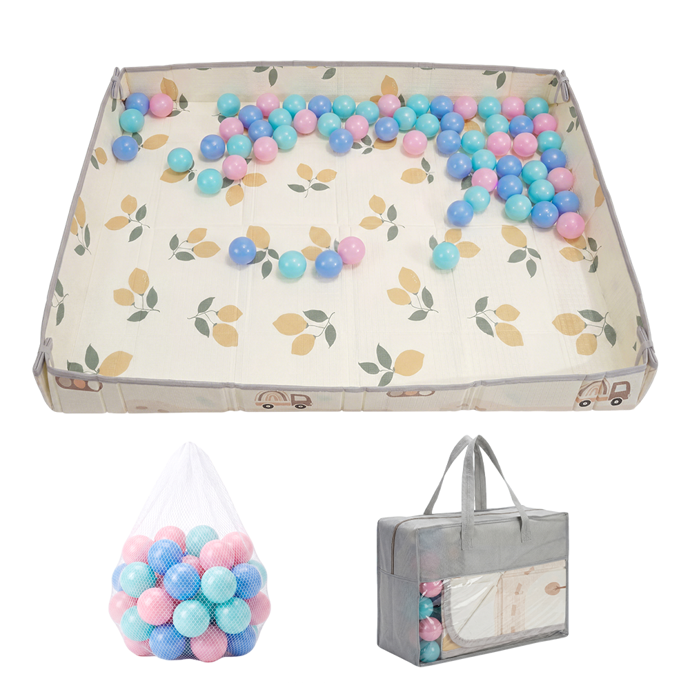 Playpals Foldable Baby Play Mat with Pit Balls XPE Foam Two Sides Rainbow Convoy