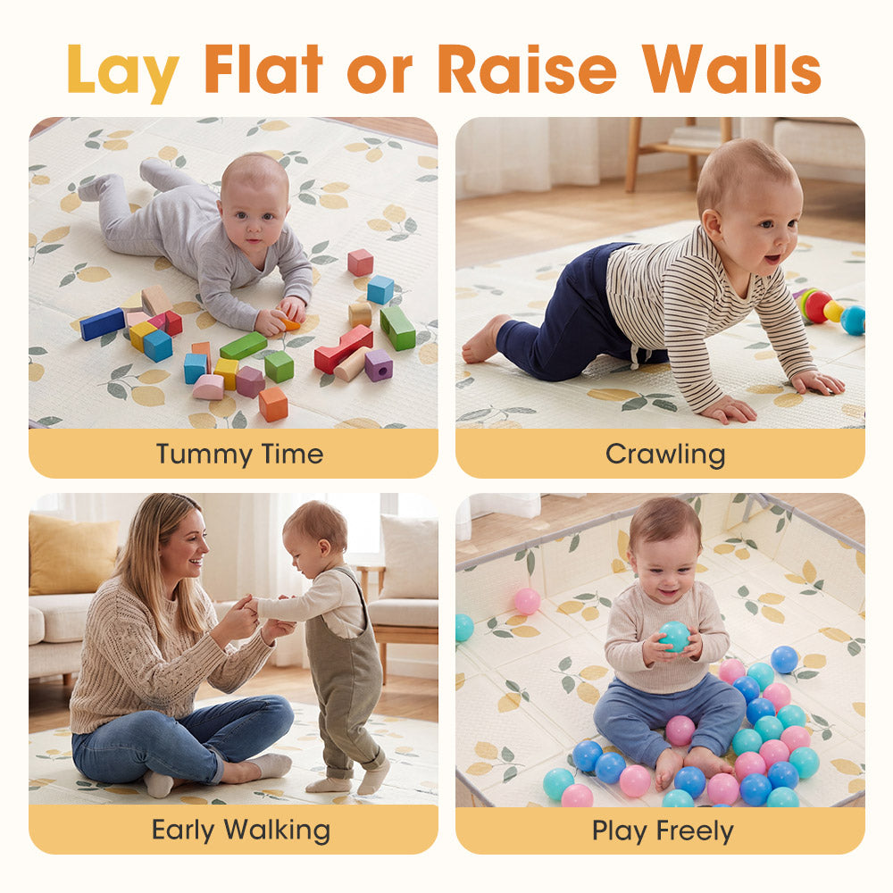 Playpals Foldable Baby Play Mat with Pit Balls XPE Foam Two Sides Rainbow Convoy